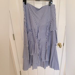 NWT Banana Republic Maxi Tiered Ruffles White/Blue Striped Cotton Skirt, Zip 14
